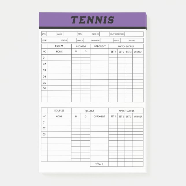 Hojas de puntuación de tenis - Notas del cuadro de (Anverso)