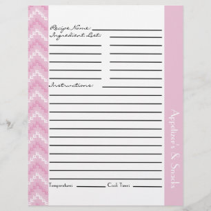 Hojas de recetas de diamante rosa Zigzag Chevrons