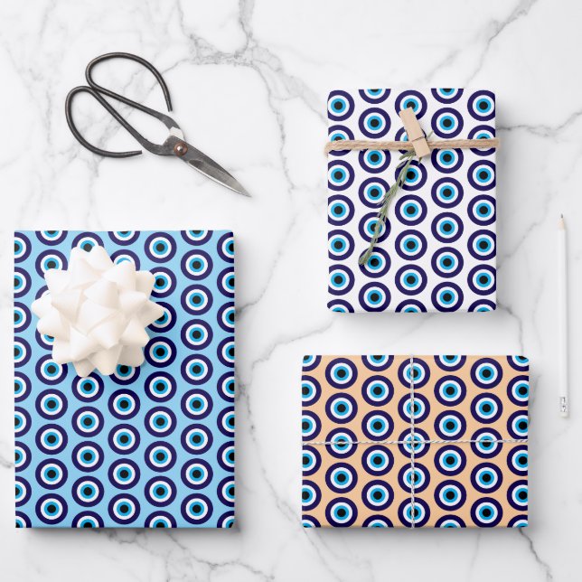 Hojas de regalo con patrón Azul Evil Eye Mati (Anverso)