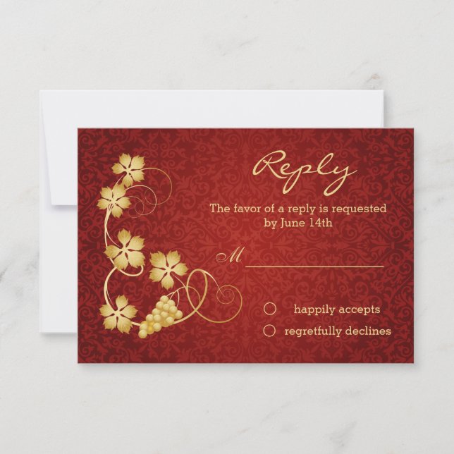 Hojas de vid de oro en la invitación RSVP de damas (Anverso)