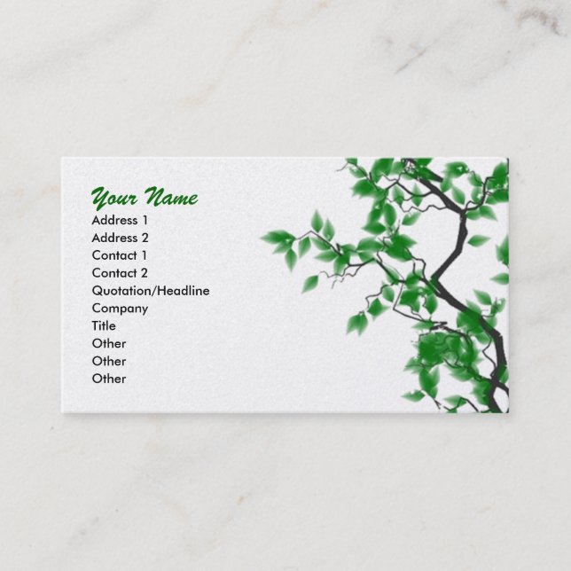 Hojas del verde en tarjetas de visita (Anverso)