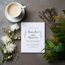 Hojas dibujadas con lápiz y invitación a la boda d