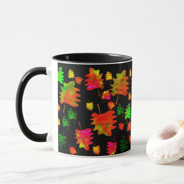 Hojas divertidas tazas de café acuarela (Con donut)