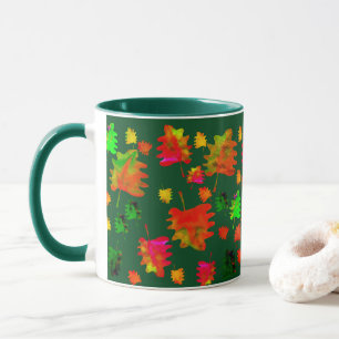 Hojas divertidas tazas de café acuarela