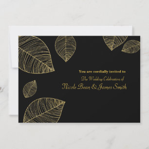 Hojas Doradas en Invitaciones de Boda Elegantes Ne
