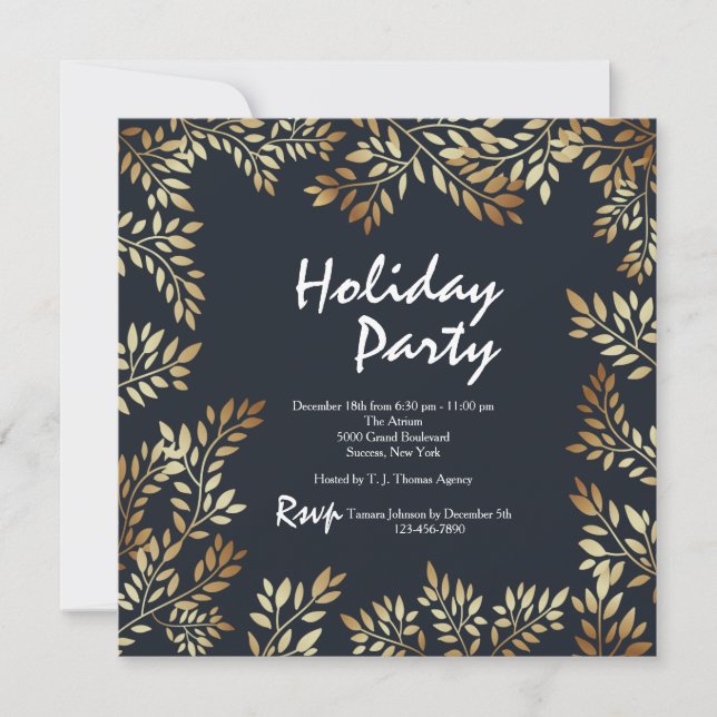 Hojas doradas enmarcan invitación cuadrada (Anverso)