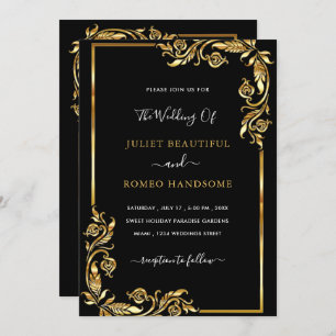 Hojas doradas invitación a la boda enmarcada oro n