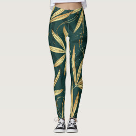 hojas doradas leggings verdes