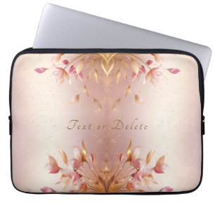 Hojas doradas rosadas Funda para portátil floral