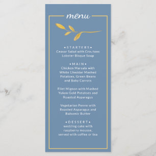 Hojas elegantes. Menú clásico simple de Boda azul