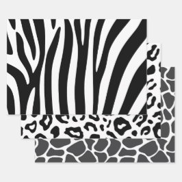 Hojas envueltas Papel Zebra Leopard Giraffe Impres
