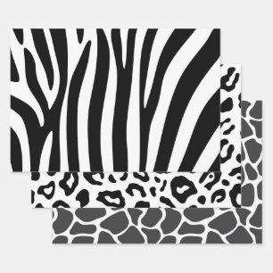 Hojas envueltas Papel Zebra Leopard Giraffe Impres