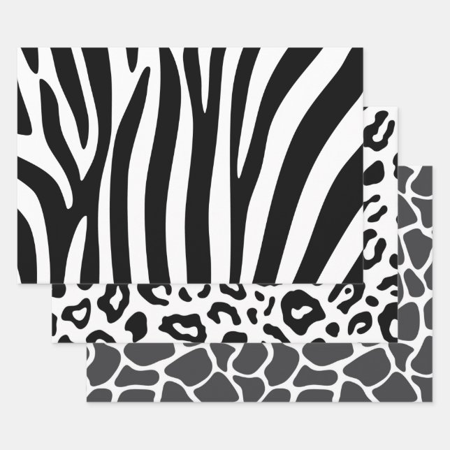 Hojas envueltas Papel Zebra Leopard Giraffe Impres (Set)
