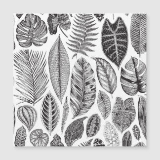 Hojas exóticas, blanco y negro floral vintage.