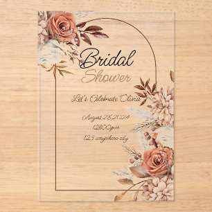Hojas florales caen invitación a la ducha de novia