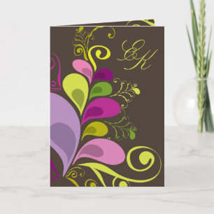 Hojas florales coloridas que casan la tarjeta de