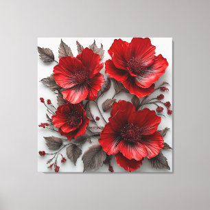 Hojas Florales Rojas Arte de Pared Estilo Canvas N
