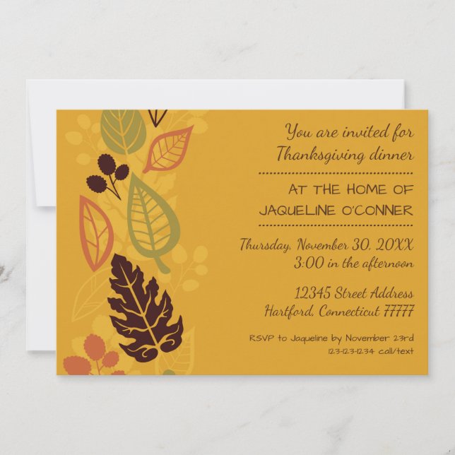 Hojas formales naranjas - Invitación a la cena de  (Anverso)