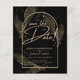 Hojas modernas de oro negro para bodas - Save The 