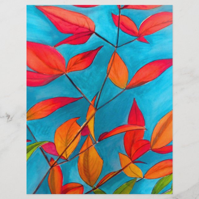 hojas naranjas Arte acuático original de otoño (Anverso)