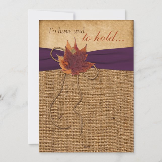 Hojas otoñales, invitación a la boda de Burlap de  (Anverso)