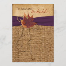 Hojas otoñales, invitación a la boda de Burlap de 