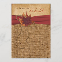 Hojas otoñales, invitación a la boda de Burlap de 
