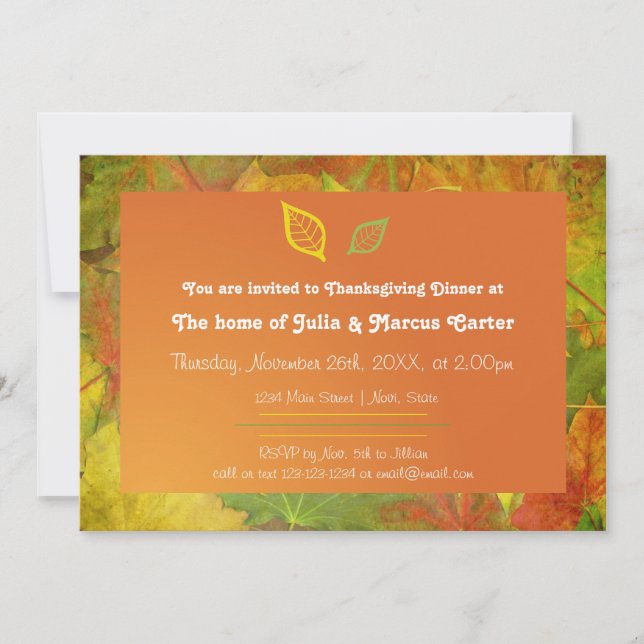 Hojas otoñales - Invitación a la cena de Acción de (Anverso)