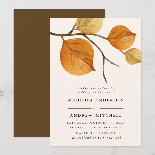Hojas otoñales | Invitación a matrimonio de sucurs (Anverso / Reverso)