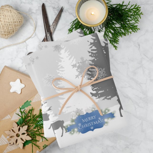 Hojas planas de papel de envolvimiento de invierno (Blue Winter Wonderland Wrapping Paper Sheets)