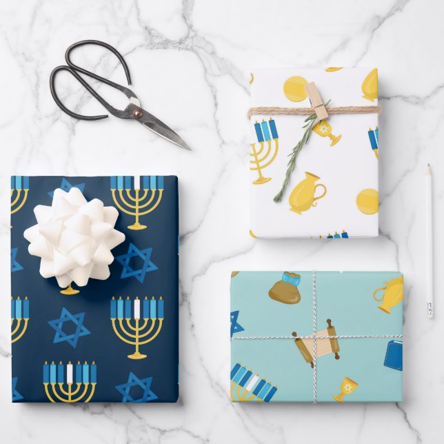 Hojas planas de papel enrollado Hanukkah de 3 (Anverso)