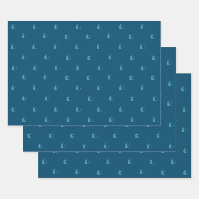 hojas planas de papel envolvente de lovecats azule (Set)