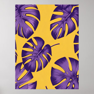 Hojas púrpura tropicales modernas - arte amarillo