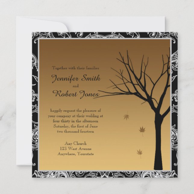 Hojas que caen en la invitación de la boda del (Anverso)