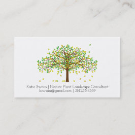 Hojas que caen en la tarjeta de visita del viento