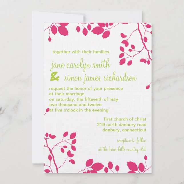Hojas rosadas - Hermosas invitaciones a bodas (Anverso)
