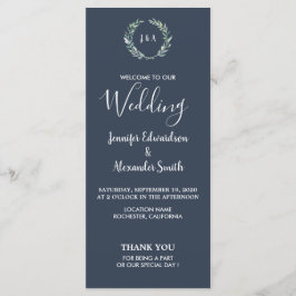 Hojas rusticas en el programa de bodas azul marino