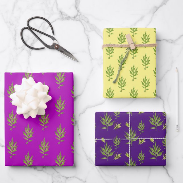 Hojas silvestres en un conjunto de papel de envolv (Anverso)