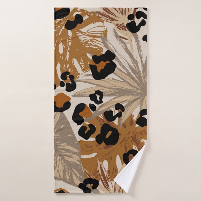 Hojas tropicales abstractas y camuflado de leopard (Toalla de baño)