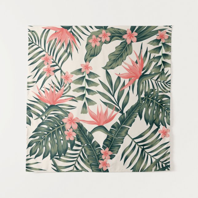 Hojas tropicales, alegres tapices de playa. (Anverso)
