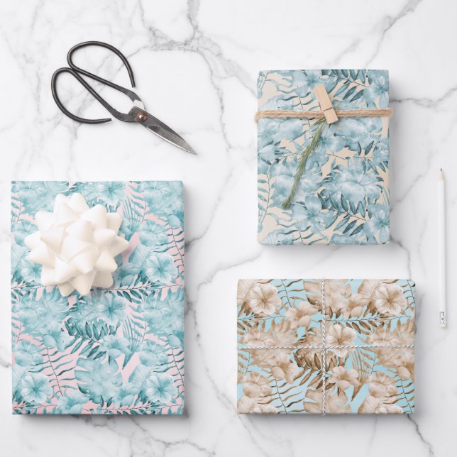 Hojas tropicales Aqua Pink (Anverso)