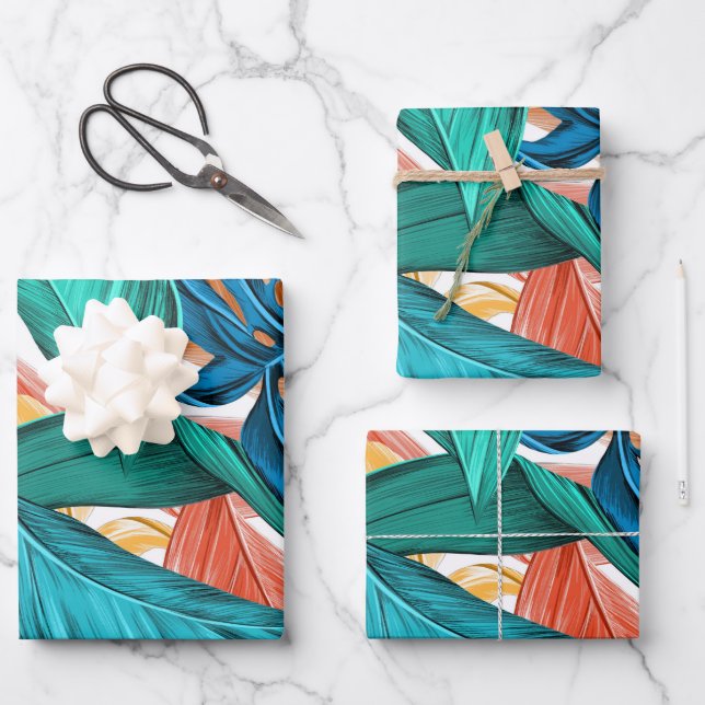 Hojas tropicales coloridas, diseño de patrones exó (Anverso)