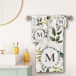 Hojas tropicales de eucalipto verde monogramado