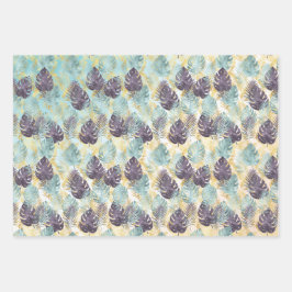 Hojas tropicales de oro verde púrpura