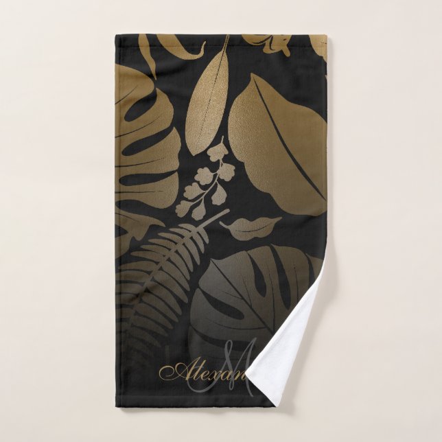 Hojas tropicales de oro y negro (Toalla de mano)