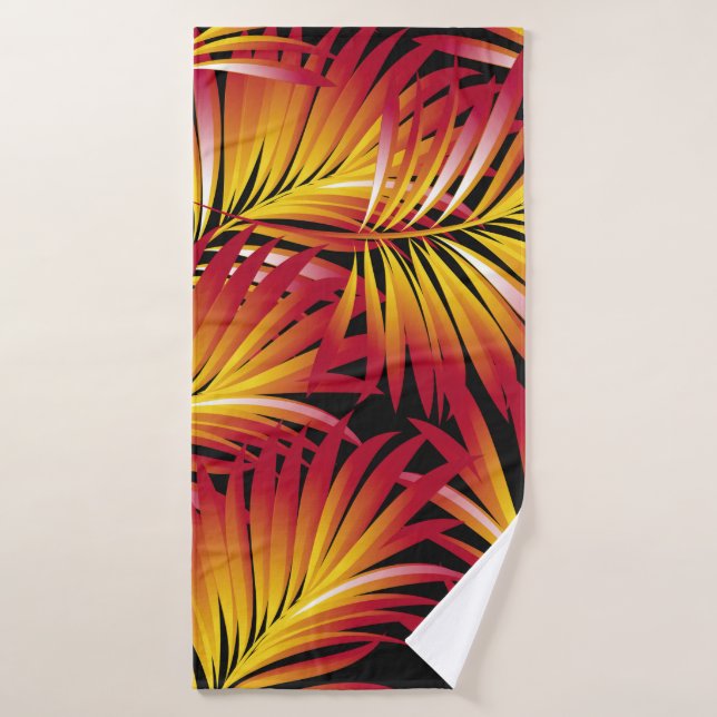 Hojas tropicales de palma, hojas de selva. flora v (Toalla de baño)
