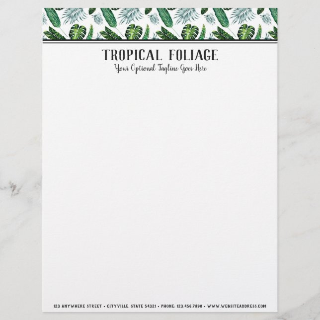 Hojas tropicales de palma y acuarela de vegetación (Anverso)