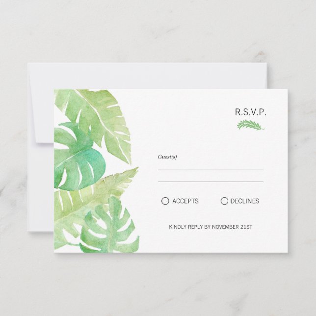 Hojas tropicales en acuarela RSVP (Anverso)