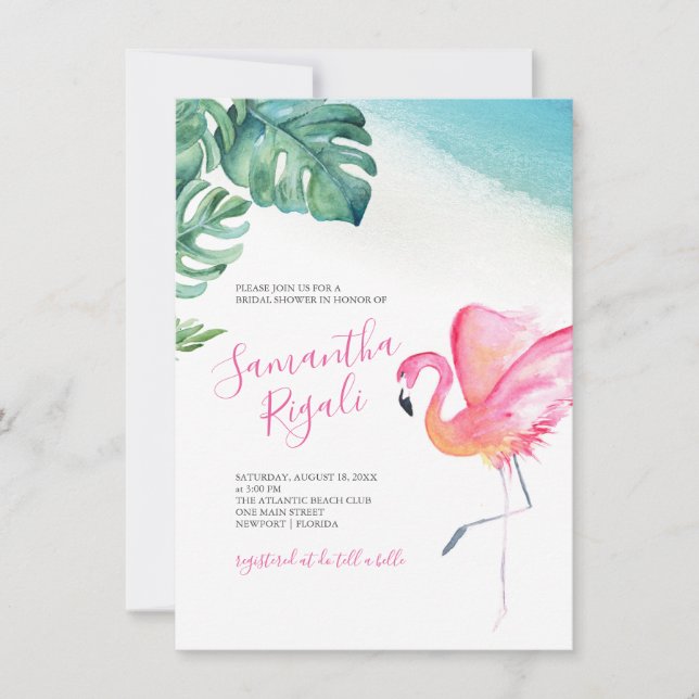 Hojas tropicales Flamingo Baby Shower (Anverso)