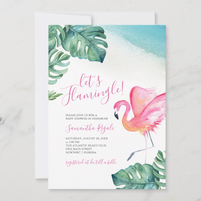 Hojas tropicales Flamingo Baby Shower (Anverso)
